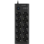 Type-C Port Girişli Akım Korumalı 10'lu Priz, 3 Usb, 1 Type-C Giriş, Dayanıklı, Grup Priz, Çoklu Uzatma Kablo (Siyah)