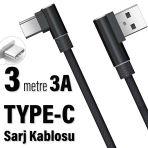 Type-C Şarj Kablosu 3M 3 Amper Hızlı Usb - Type C 3 Metre Uzun
