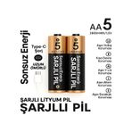 Type-c Şarjlı 2800mwh 1.5v Şarj Edilebilir 2'li Aa5 Kalın Pil - Lityum Iyon Batarya