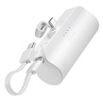 Type-C Soketli Mini Powerbank 5000mAh 2 Type-C Port Dahili Kablolu Taşınabilir Şarj Cihazı Beyaz