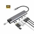 TYPE‑C to HDTV 8 in 1 Dönüştürücü Adaptör | 4K UHD Görüntü | RJ45 + TF/SD + HDMI + USB + PD | Macbook & Laptop Uyumlu