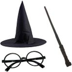 TYY Harry Potter Siyah Şapkası Harry Potter Gözlüğü Harry Potter Asası 3 Lü Set
