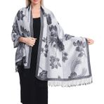 TZ Promise Kadınlar Yumuşak İpeksi Pashmina Tersinir Çiçekli Gül Şal Şal Eşarp w/Saçaklar, Siyah-Altın, L