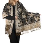 TZ Promise Vintage Goblen Tarzı Gökkuşağı Lüks Paisley Desenli Şal Şal ile Pashmina Eşarp, Siyah Altın(25), L