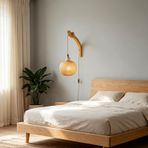 TZSMUM E27 Retro Duvar Aydınlatması Şalterli Fiş Duvar Lambası Yaratıcı Retro Bambu Örgü Tasarım Duvar Lambası Masif Ahşap Komodin Dekorasyon (Ampulsüz) Yatak Odası için (B)