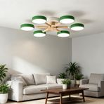 TZSMUM LED modern tavan lambası yaratıcı yuvarlak tasarım tavan aydınlatması iç demir akrilik masif ahşap tavan lambası oturma odası dekorasyonu yatak odası mutfak merdiven boşluğu için (6 alevli