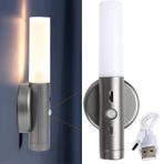 TZSMUM LED Pille Çalışan Hareket Sensörlü Duvar Lambası İç Mekan Kısılabilir Duvar Lambası Manyetik Lamba USB Şarj Edilebilir Duvar Socnce Aydınlatma Giriş Koridor Merdiveni için Yapışkan Gece Işıkları (Gri,