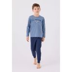 U.s. Polo Assn. %100 Pamuk Erkek Uzunkol Çocuk Pijama Takım - Mavi - 4 - 5 Yaş