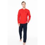 U.S Polo Assn. 18959B Erkek Pijama Takımı, Uzun Kollu, Üç Düğmeli Yaka, Kırmızı, 3XL Beden