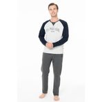 U.S Polo Assn. 18965 Erkek Uzun Kollu Yakası Üç Düğmeli Pijama Takımı, Lacivert, S Beden