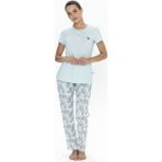 U.s Polo Assn. 20088 Kadın Kısa Kollu Yakası Yarım Düğmeli Pijama Takımı-Mavi