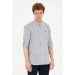 U.S. Polo Assn. 50288924-VR024 Gri Hakim Yaka Çizgili Erkek Gömlek