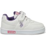 U.S. Polo Assn. Cameron 4fx Beyaz Kız Çocuk Sneaker Deri Malzeme ile Düz Taban 23 Numaralı Rahat Ayakkabı - Beyaz - Lila
