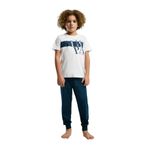 U.S. Polo Assn. Erkek Çocuk Pijama Takımı, Baskılı, Beyaz-Lacivert, 7-8 Yaş