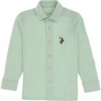 U.S. Polo Assn. Erkek Çocuk Su Yeşili Gömlek Örme Kolsuz Düz Yaka Regular Fit - 9 - 10 Yaş