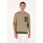 U.S. Polo Assn. Erkek Comfort Fit Bisiklet Yaka Cep Detaylı Açık Haki Sweatshirt 50316401-VR183