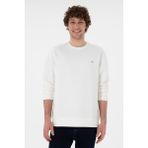 U.S. Polo Assn. Erkek Comfort Fit Bisiklet Yaka Ekru İnce Sweatshirt 50309858-VR019 - Ecru - XS