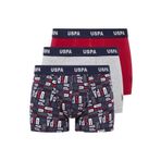 U.S. POLO ASSN. Erkek Gri Melanj-Bordo-Baskılı 3 lü Boxer