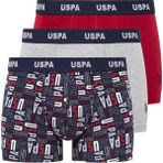 U.S. Polo Assn. Erkek Gri Melanj-Bordo-Baskılı 3'lü Boxer 80509 - Gri Melanj - Bordo - 2XL