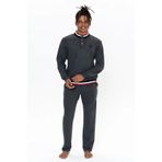 U.S. Polo Assn. Erkek Pijama Takımı, Antrasit Melanj, Uzun Kollu, Dik Yaka