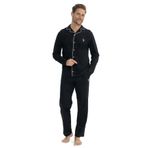 U.S. Polo Assn. Erkek Pijama Takımı, Uzun Kollu, Önden Düğmeli,%100 Pamuk, Siyah, S Beden