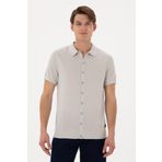 U.S. Polo Assn. Erkek Regular Fit Açık Gri Düğmeli Triko Tişört 50306455-VR001
