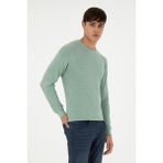U.S. Polo Assn. Erkek Regular Fit Bisiklet Yaka Yeşil Melanj Basic Kazak 50298267-VR115 - 3XL - Su Yeşili - Bej