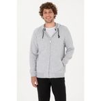 U.S. Polo Assn. Erkek Regular Fit Fermuarlı Kapüşonlu Açık Gri Örme Hırka 50313748-VR001