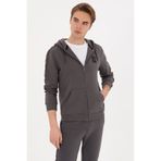 U.S. Polo Assn. Erkek Regular Fit Fermuarlı Kapüşonlu Şeritli Gri Örme Hırka 50315808-VR024