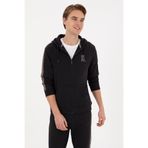 U.S. Polo Assn. Erkek Regular Fit Fermuarlı Kapüşonlu Şeritli Siyah Örme Hırka 50315808-VR046