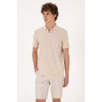 U.S. Polo Assn. Erkek Regular Fit Fermuarlı Taş Desenli Tişört 50300832-VR049 - Taş Rengi - XL