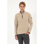 U.S. Polo Assn. Erkek Regular Fit Koyu Bej Polar Yarım Fermuarlı Basic Sweatshirt 50313777-VR088 - 4XL