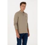 U.S. Polo Assn. Erkek Regular Fit Polo Yaka Açık Haki Basic Sweatshirt 50313772-VR183 - Haki-1070 - 2XL