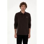 U.S. Polo Assn. Erkek Regular Fit Polo Yaka Koyu Kahverengi Basic Sweatshirt 50313772-VR084