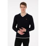 U.S. Polo Assn. Erkek Regular Fit V Yaka Lacivert Yaka Detaylı Kazak 50297083-VR033 - M