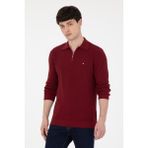 U.S. Polo Assn. Erkek Regular Fit Yarım Fermuarlı Bordo Basic Kazak 50298266-VR014 - 2XL