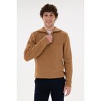 U.S. Polo Assn. Erkek Regular Fit Yarım Fermuarlı Camel Kazak 50297047-VR015