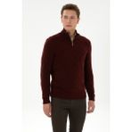 U.S. Polo Assn. Erkek Regular Fit Yarım Fermuarlı Desenli Bordo Kazak 50315035-VR177 - XL