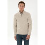 U.S. Polo Assn. Erkek Regular Fit Yarım Fermuarlı Desenli Taş Kazak 50315035-VR049 - 2XL