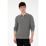 U.S. Polo Assn. Erkek Regular Fit Yarım Fermuarlı Gri Melanj Basic Kazak 50298266-VR086 - Grimelanj - 2XL