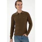 U.S. Polo Assn. Erkek Regular Fit Yarım Fermuarlı Haki Basic Kazak 50298266-VR027 - 3XL