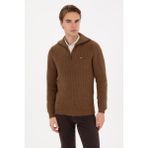 U.S. Polo Assn. Erkek Regular Fit Yarım Fermuarlı Haki Kazak 50317171-VR027