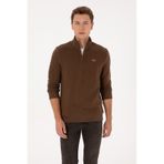 U.S. Polo Assn. Erkek Regular Fit Yarım Fermuarlı Kahverengi Basic Sweatshirt 50313802-VR029