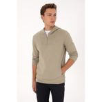 U.S. Polo Assn. Erkek Regular Fit Yarım Fermuarlı Kapüşonlu Açık Haki Sweatshirt 50316391-VR183