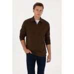 U.S. Polo Assn. Erkek Regular Fit Yarım Fermuarlı Şardonlu Kahverengi Basic Sweatshirt 50313783-VR029