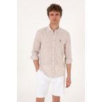 U.S. Polo Assn. Erkek Slim Fit Spor Gömlek Camel Renk Truvakar Kol Düz Desen