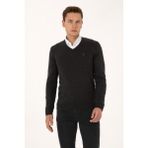 U.S. Polo Assn. Erkek Slim Fit V Yaka Antrasit Melanj Basic Triko Kazak 50313662-VR081 - Antrasit Melanj