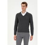U.S. Polo Assn. Erkek Slim Fit V Yaka Antrasit Melanj Kazak 50297063-VR081