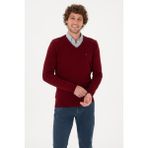 U.S. Polo Assn. Erkek Slim Fit V Yaka Bordo Basic Kazak 50313668-VR014
