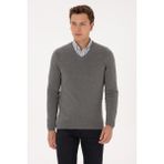 U.S. Polo Assn. Erkek Slim Fit V Yaka Gri Melanj Basic Kazak 50313668-VR086 - Grimelanj - XL